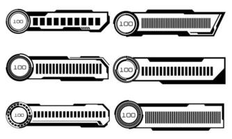 Set of HUD modern loading progress bars user interface elements design technology cyber black on white futuristic vector