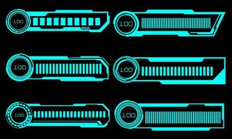 Set of HUD modern loading progress bars user interface elements design technology cyber blue on black futuristic vector