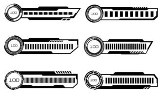 Set of HUD modern loading progress bars user interface elements design technology cyber black on white futuristic vector