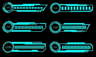 Set of HUD modern loading progress bars user interface elements design technology cyber blue on black futuristic vector