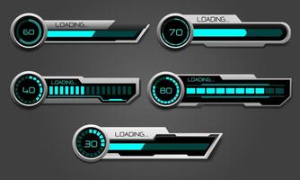 Set of HUD modern loading progress bars user interface elements design technology cyber blue grey metallic futuristic vector