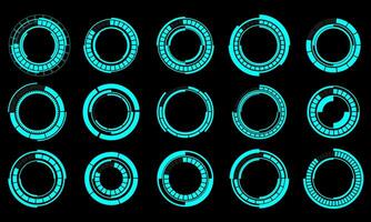 Set of sci fi blue circle user interface elements technology futuristic design modern creative on black background vector