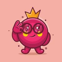 funny pomegranate fruit character mascot with ok hand gesture isolated cartoon in flat style design vector