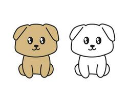 kawaii style cute dog characters sticker vector illustrations with line art and colored