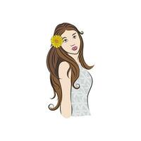 Hand drawn woman fashion illustration girl with flowers watercolor style vector