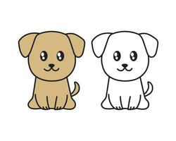 kawaii style cute dog characters sticker vector illustrations with line art and colored