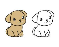 kawaii style cute dog characters sticker vector illustrations with line art and colored