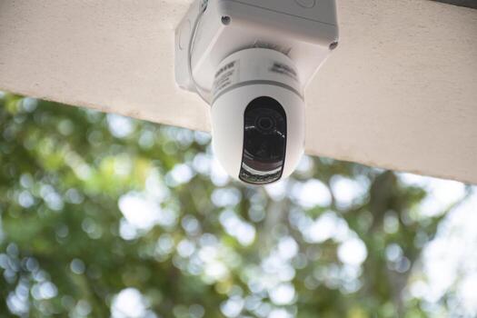 ip cctv camera installed on high ceiling of the house to do the security by monitoring through mobile phone and computer to save human life and property, soft and selecitve focus. photo