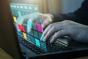 Online calendar platform. Concept of scheduling and planning weekly, appointments, events, tasks, and meetings. photo