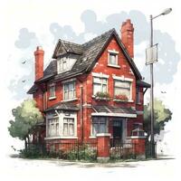 House anime style, House red brick white background high quality ai image generated photo