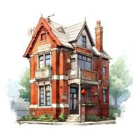 House anime style, House red brick white background high quality ai image generated photo