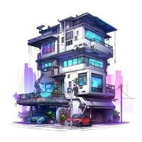 House anime style, House cyberpunk theme white background high quality ai image generated photo