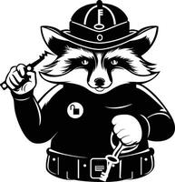 locksmith raccoon vector illustration , Raccoon Mascot character with a tool belt wearing a hat with a key emblem vector image