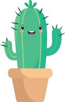 cactus personaje en un maceta plano estilo vector ilustración, linda carnegiea gigantea cactus con Picos en un maceta mascota personaje valores vector imagen