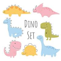 Set of cute dinosaurs in scandinavian style. Collection of baby tsio isolated on white background. Vector illustration.