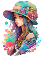 Beautiful Girl Illustration with Spread Flowers in AI Generative png