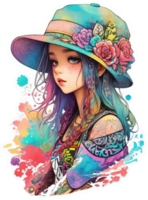 bellissimo ragazza illustrazione con diffusione fiori nel ai generativo png