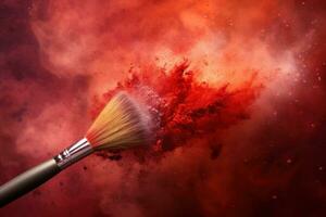 Make up brush with red powder photo