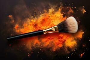 Make up brush with red powder photo