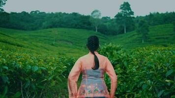 a tea garden farmer is preparing to work picking tea leaves video