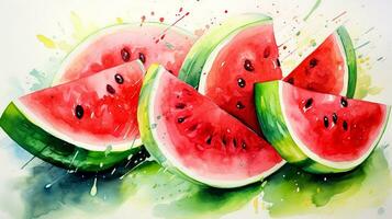 Watermelon slices watercolor painting. photo