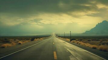 The road goes the distance. Empty road in the desert. Predawn landscape. Nature background photo