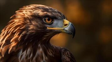 cerca arriba retrato Disparo de dorado águila Águila chrysaetos con agudo mirada. ai generado foto