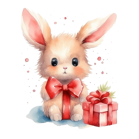 mignonne aquarelle lapin avec cadeau boîte png