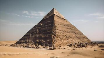 Ancient pyramid at the desert, blue sky, egyptian culture. photo