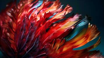 Artistic beautiful handmade red feather as an accessory in fashion. AI Generated photo