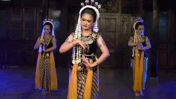 en grupp av javanese dansare utför en traditionell dansa i främre av de kung video