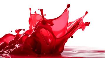 Red transparent thick liquid fall and splashing at the surface isolated on white background. photo