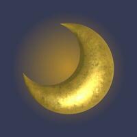 Gold 3d moon on blue background. Vector golden crescent photo