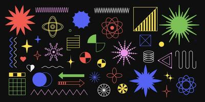 Collection of colorful retro geometric graphic shapes, 2000s y2k graphics vector