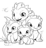 coloring page for kids, tiny dinosaurs vector