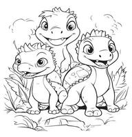 coloring page for kids, tiny dinosaurs vector