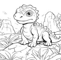 coloring page for kids, tiny dinosaurs vector