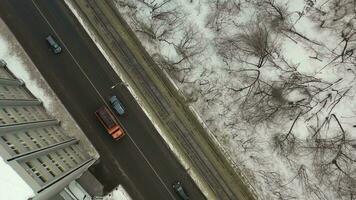 an aerial view of cars driving down a road video