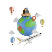 in giro il mondo viaggio 3d illustrazione png