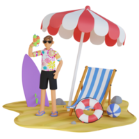 hombre con playa silla fiesta 3d ilustración png