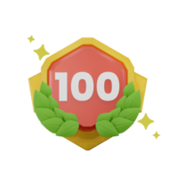 niveau 100 prestatie badges 3d illustratie png