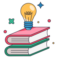 Book and Lamp Educational Sticker Color 2D Illustration png