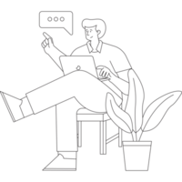 Man on Laptop People Communication Outline 2D Illustration png