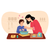 Mother and Child Baking Together Mothers Day Color 2D Illustrations png