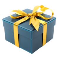 blue gift box tied with yellow ribbon isolated on transparent background ,generative ai png