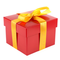 red gift box tied with yellow ribbon isolated on transparent background ,generative ai png