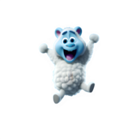 Realistic 3d illustration of cute sheep jumping happily isolated on transparent background ,generative ai png