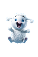 Realistic 3d illustration of cute sheep jumping happily isolated on transparent background ,generative ai png