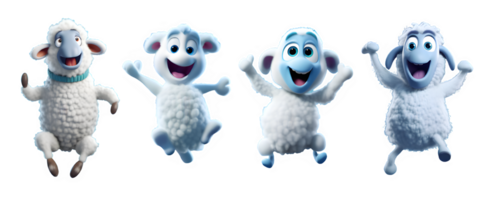 set of 3d illustration of cute sheep jumping happily isolated on transparent background ,generative ai png