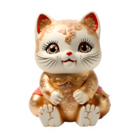 lucky statue cat isolated on transparent background ,lucky cat figure cut out ,generative ai png